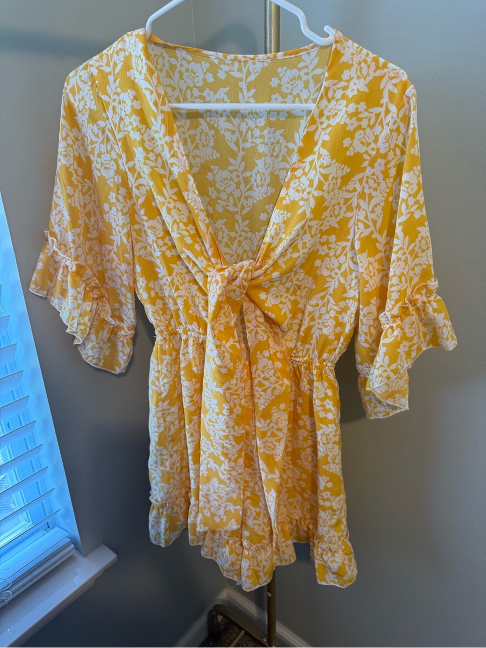 Vici Yellow & White Floral Tie-Front Romper